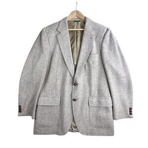 VTG Amana Blazer Mens Large Beige Wool Tweed Sport Coat Jacket Iowa 70s USA Made